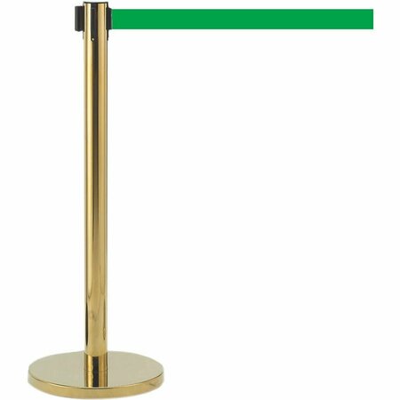 AARCO Form-A-Line System With 7' Slow Retracting Belt, Brass Finish with Green Belt. HB-7GR